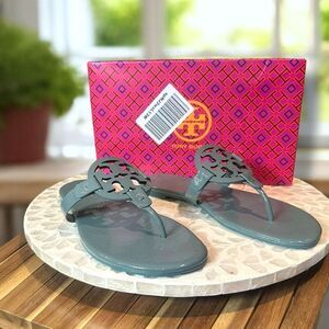 Tory Burch Miller Softy Naplack Cow-Patent Sandal Arctic Blue Rare Size 9 NIB